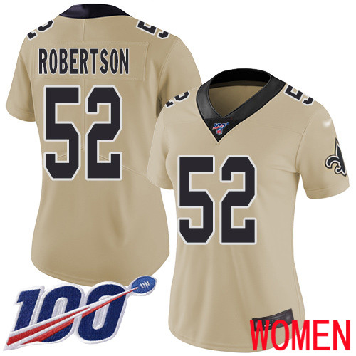 New Orleans Saints Limited Gold Women Craig Robertson Jersey NFL Football #52 100th Season Inverted Legend Jersey